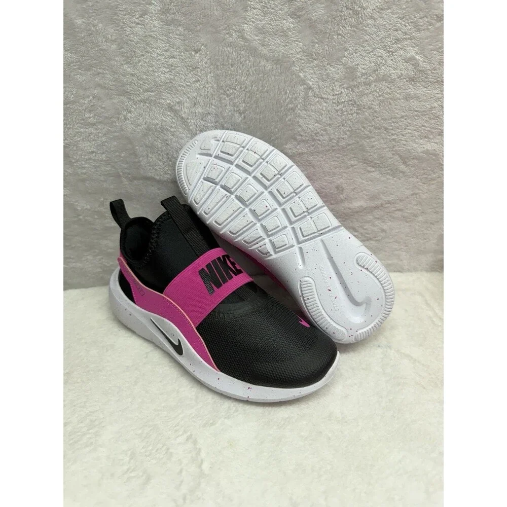 Nike Flex Runner 4 PS Laser Fuchsia Black White Girl Size 2Y Slip On